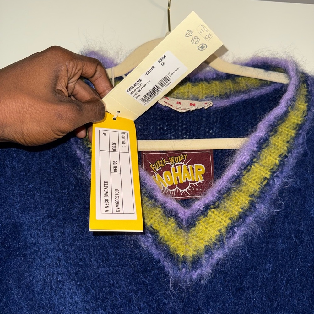 Pre own MARNI V neck sweater Wore once fuzzy wussy college Royal wore once